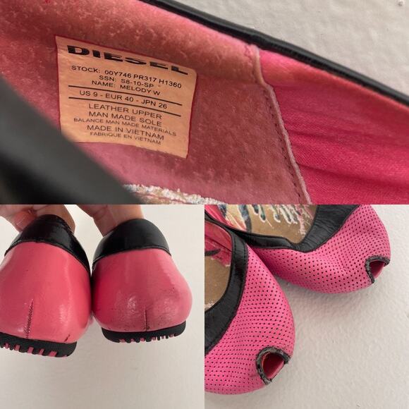 Vintage Y2K Diesel Pink Peep Toe Flats / US 9 / Indie Sleaze Euro Shoes / READ - Picture 11 of 11